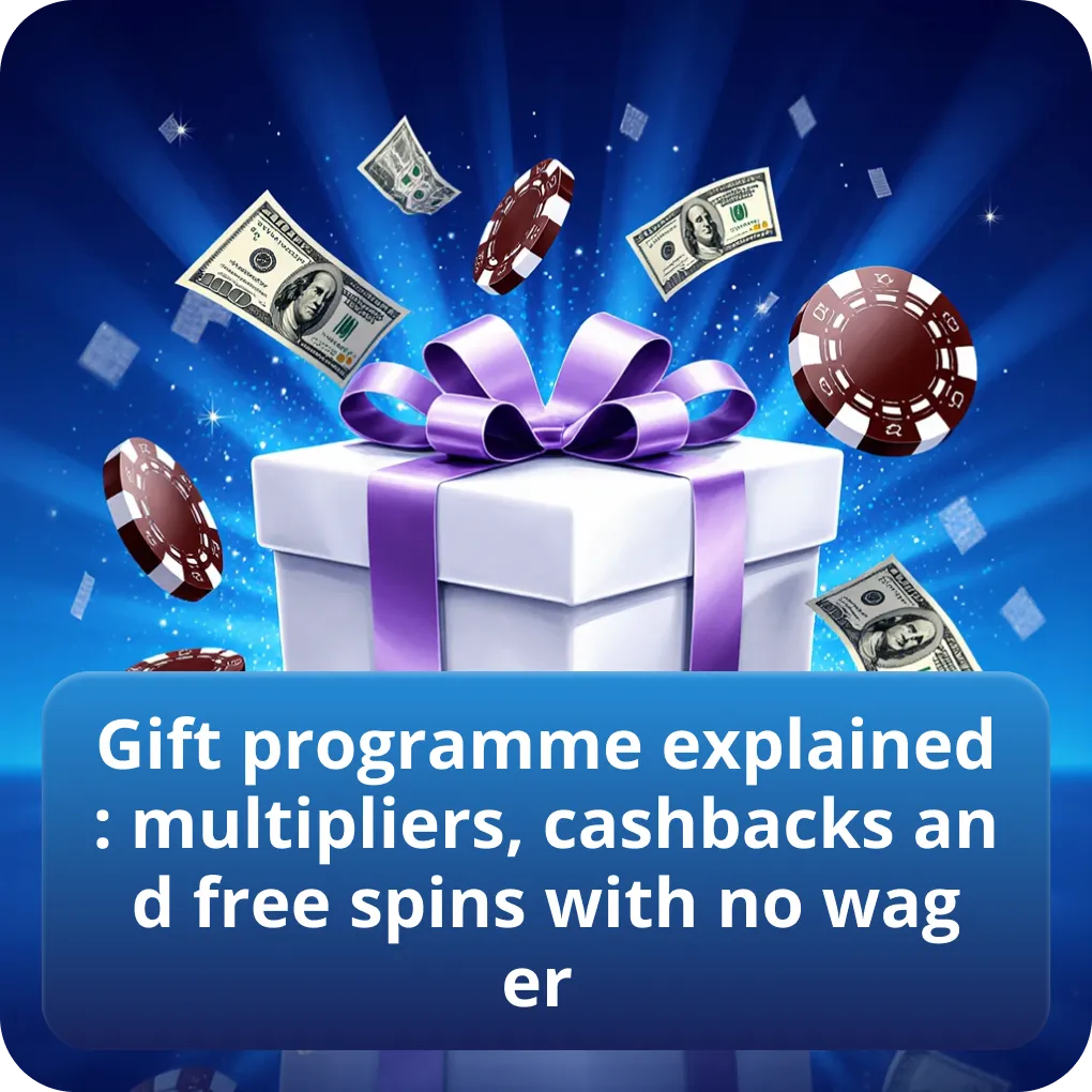 Gift programme explained: multipliers, cashbacks and free spins with no wager